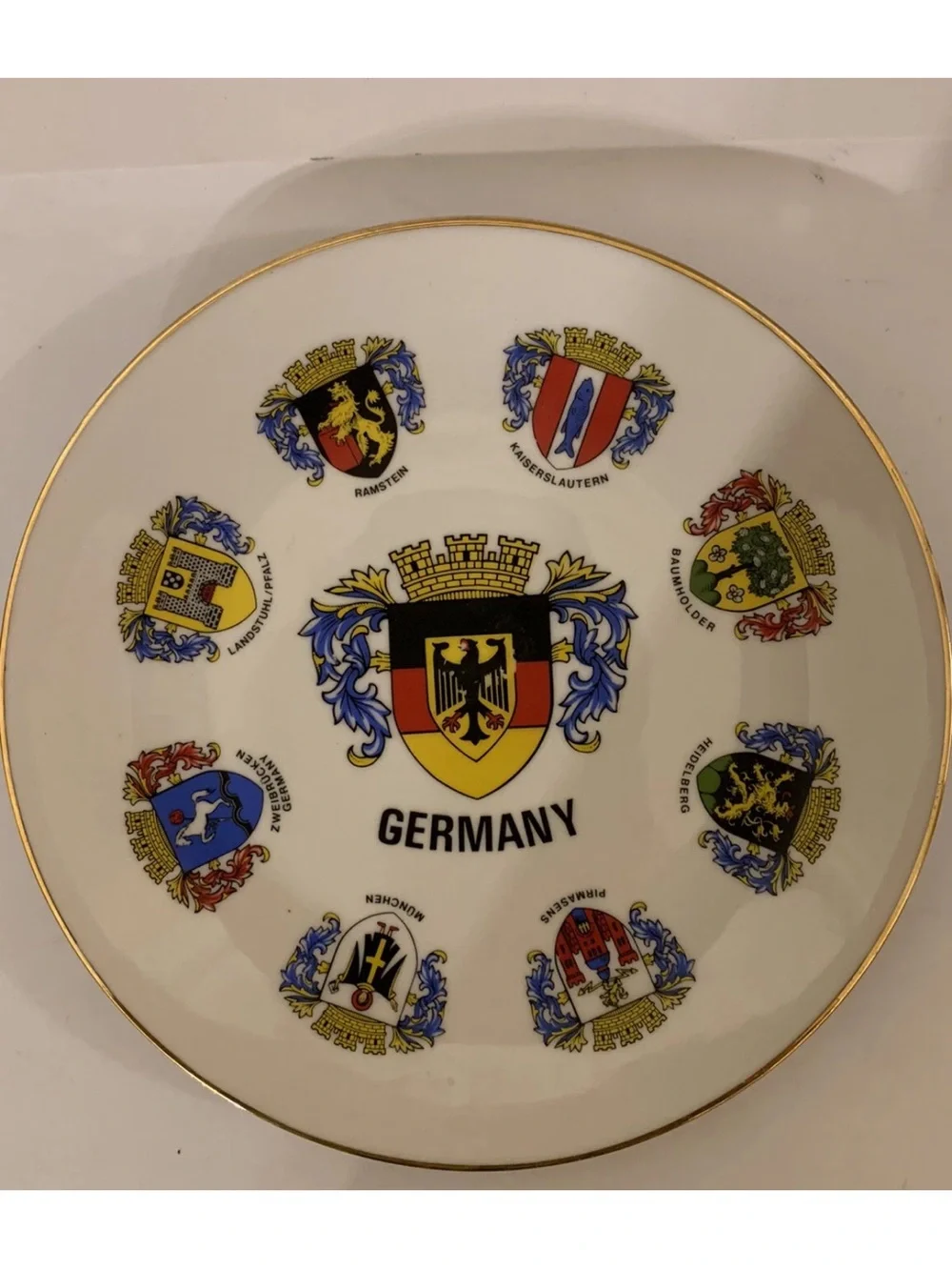 Vtg KRONESTER Bavaria West-Germany Coat Of Arms 11” Plate  gold rim